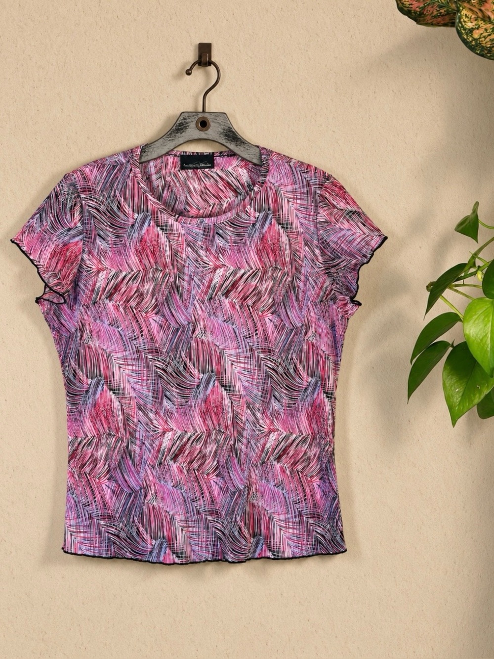 BB Brittney Black Vintage Y2K Plissé Crinkle Abstract Top Small Whimsigoth